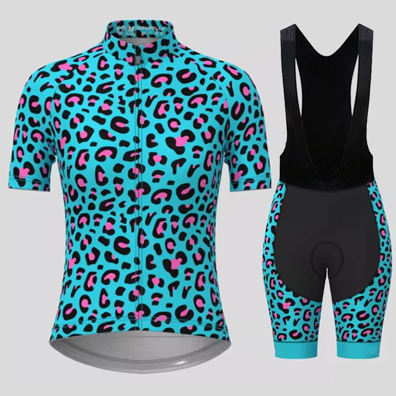 メンズ通気性サイクリングスーツセット、ブルーヒョウ柄、速乾性 - Cycling Gear Brands のレビューと価格